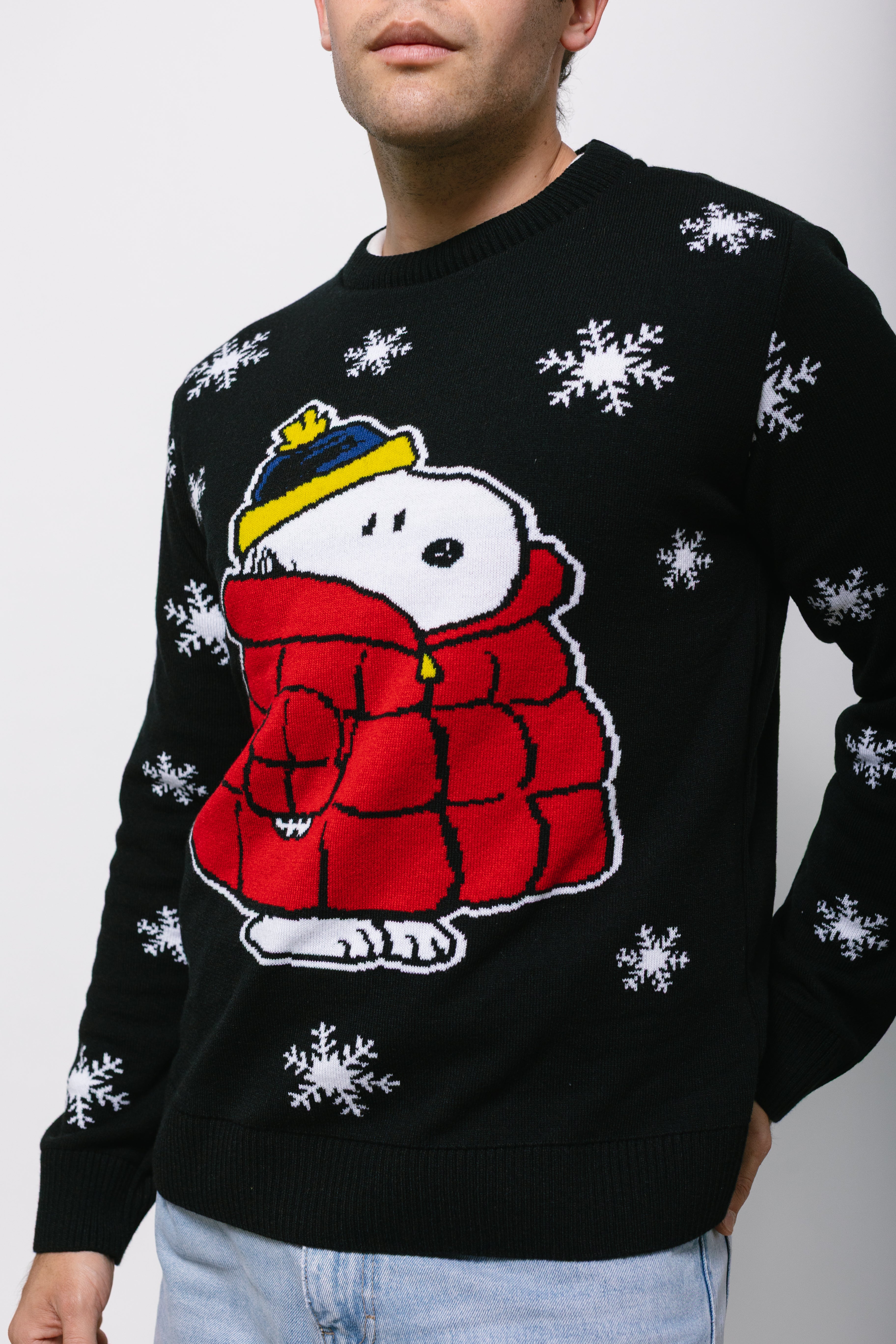 Suéter licencia oficial Snoopy - Negro Navideño con Puffy Roja